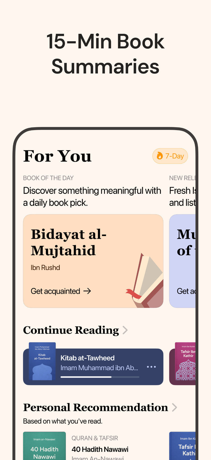 For You screen with book of the day